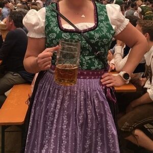 Authentic Green and Purple Dirndl Dress from Germany Size 22/24.
